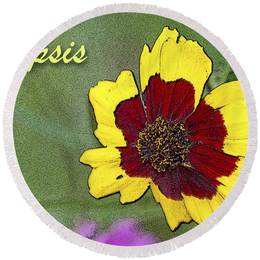Color Round Beach Towel featuring the digital art Coreopsis Flower and Buds #3 by A Macarthur Gurmankin