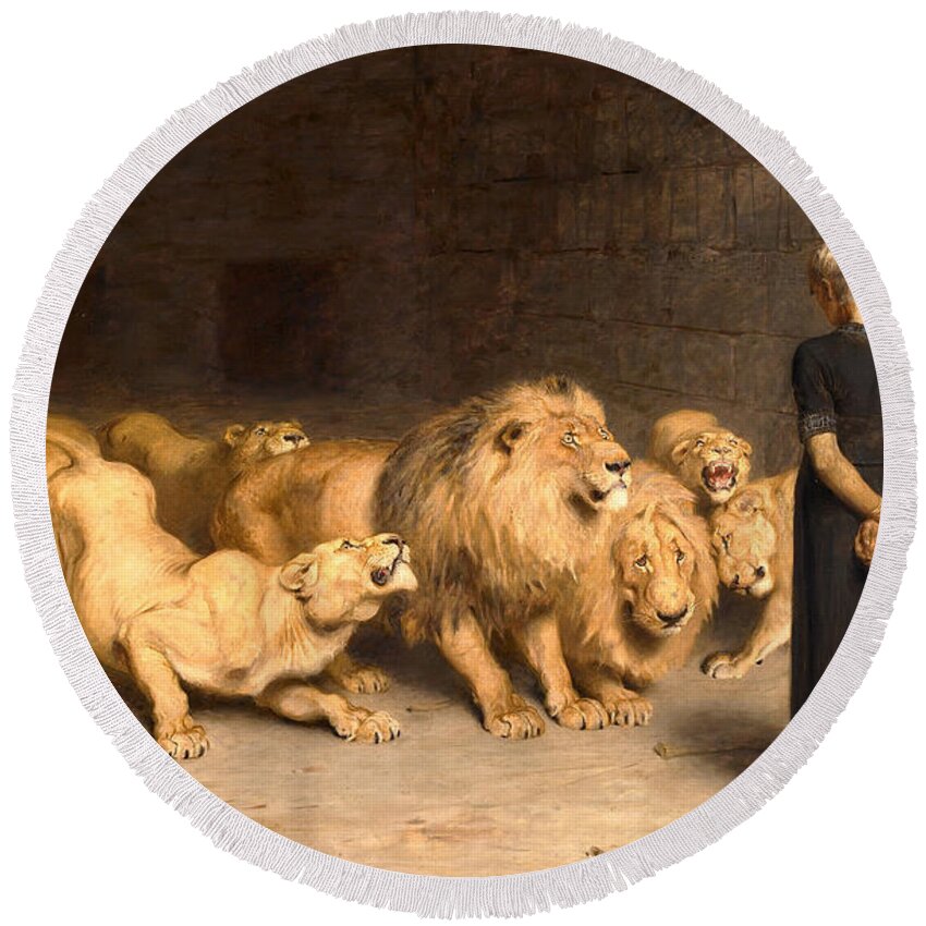 Daniel Round Beach Towel featuring the Daniel in the Lions' Den by Briton Riviere