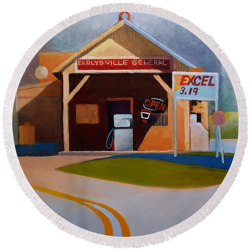 Earlysville Round Beach Towel featuring the painting Earlysville General Store No. 2 #2 by Catherine Twomey
