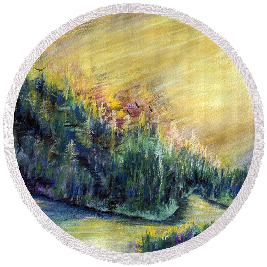  Round Beach Towel featuring the painting Enchanted Island by Allison Ashton