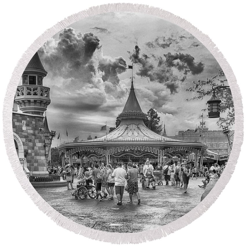 Disney Round Beach Towel featuring the photograph Fantasyland #1 by Howard Salmon