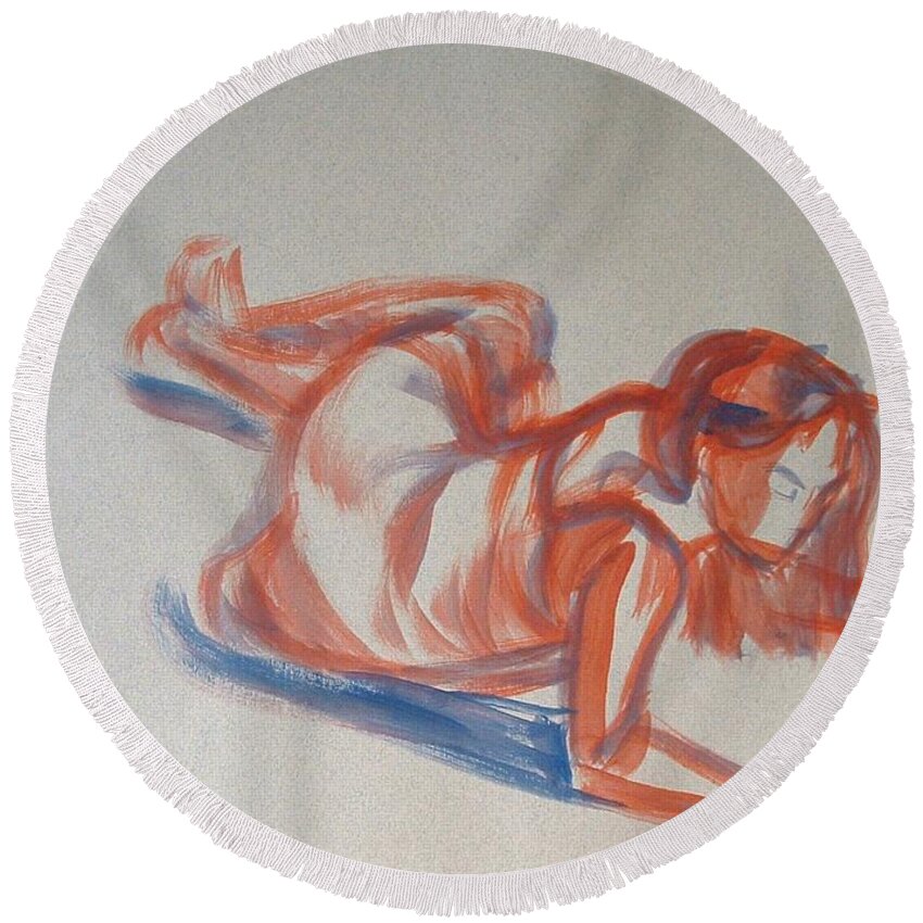 Girl Round Beach Towel featuring the painting Female Figure Painting #1 by Mike Jory