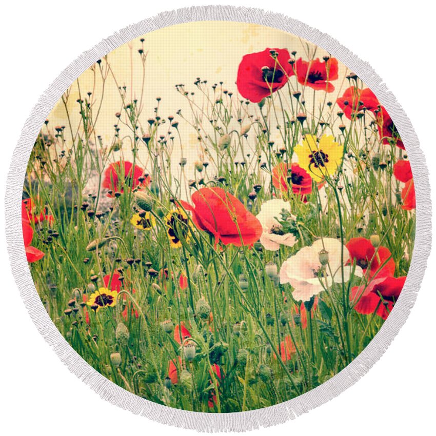 Flower Round Beach Towel featuring the photograph Field of Poppy's #2 by Spikey Mouse Photography