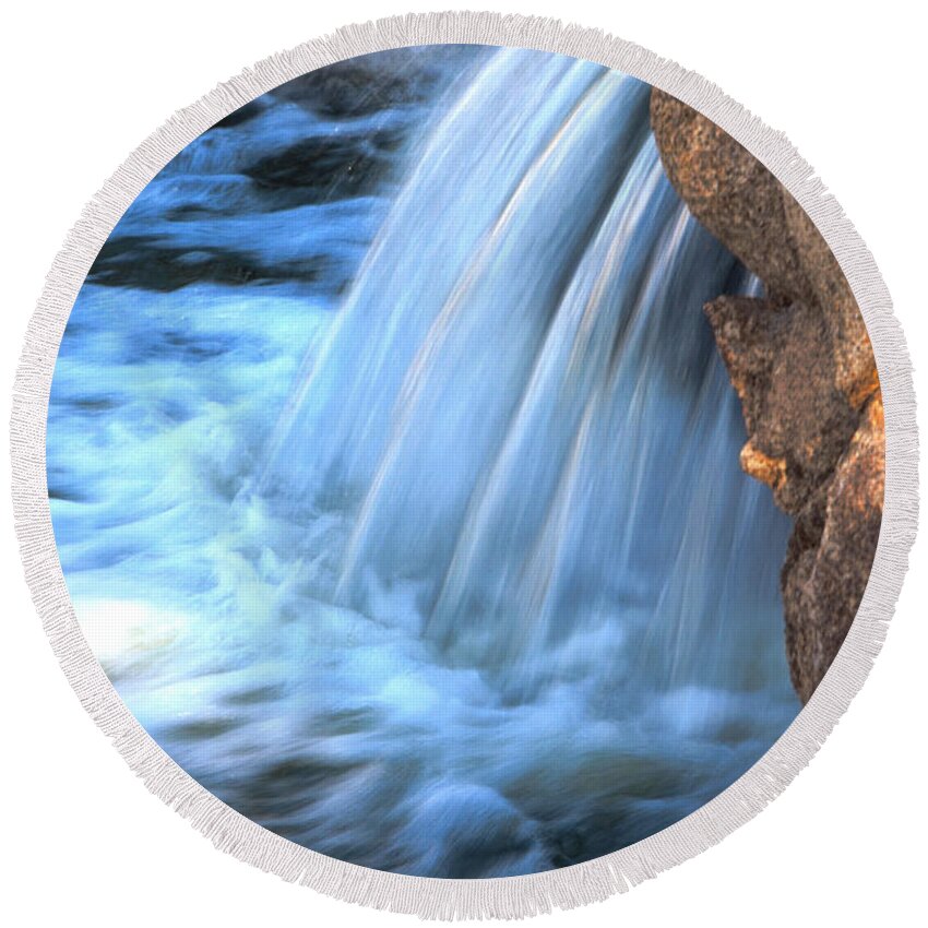 Waterfall Round Beach Towel featuring the photograph First Light by Deb Halloran
