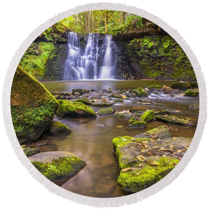 Airedale Round Beach Towel featuring the photograph Goit Stock Waterfall by Mariusz Talarek