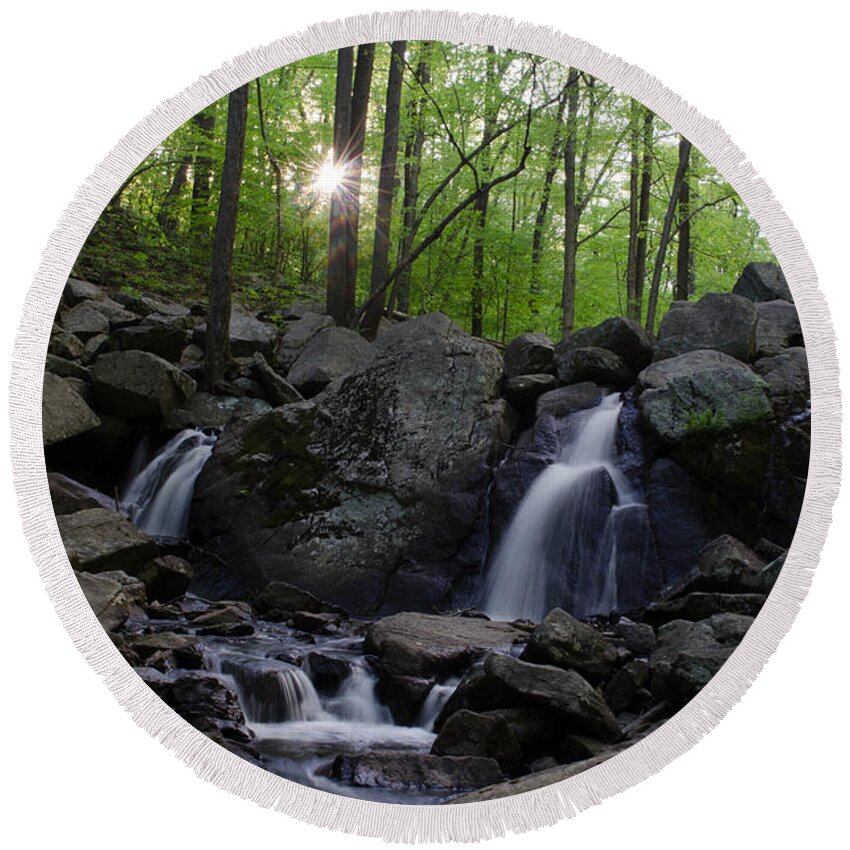 Landscape Round Beach Towel featuring the photograph Hacklebarney Waterfall by GeeLeesa Productions