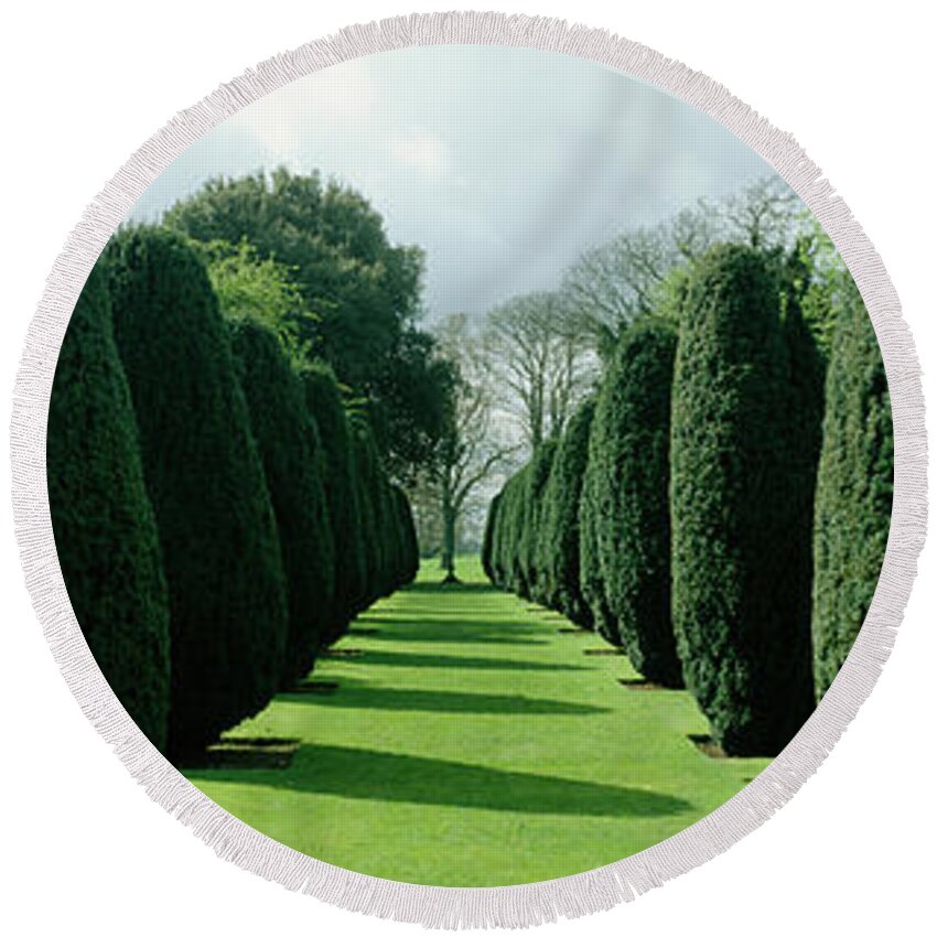 Photography Round Beach Towel featuring the photograph Hedge In A Formal Garden, Hinton Ampner #1 by Panoramic Images
