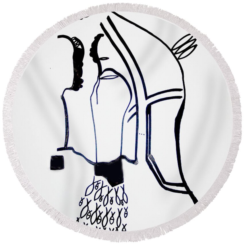Jesus Round Beach Towel featuring the drawing Holy Family #1 by Gloria Ssali