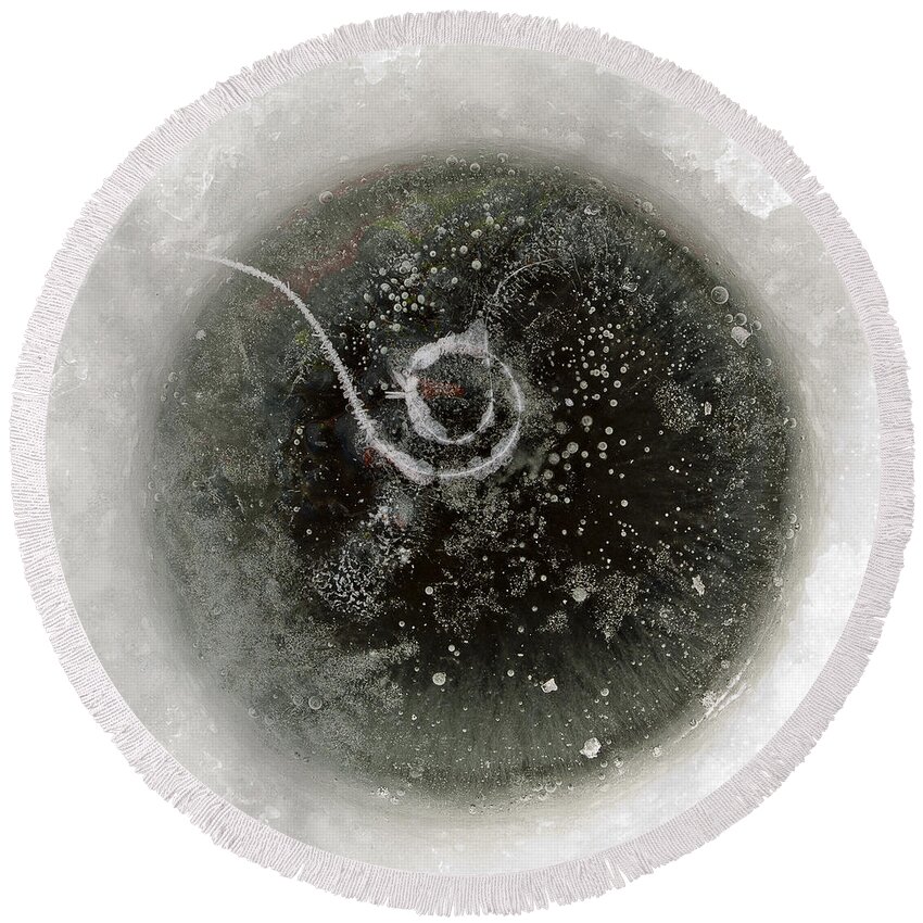 Ice Round Beach Towel featuring the photograph Ice fishing hole by Steven Ralser