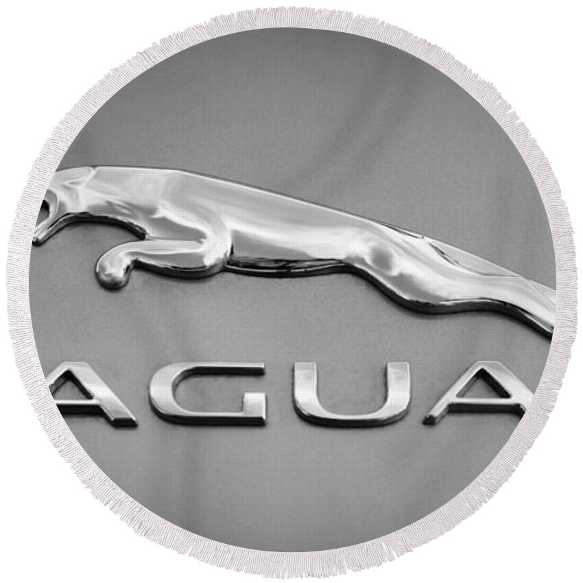 Jaguar F Type Emblem Round Beach Towel featuring the photograph Jaguar F Type Emblem by Jill Reger