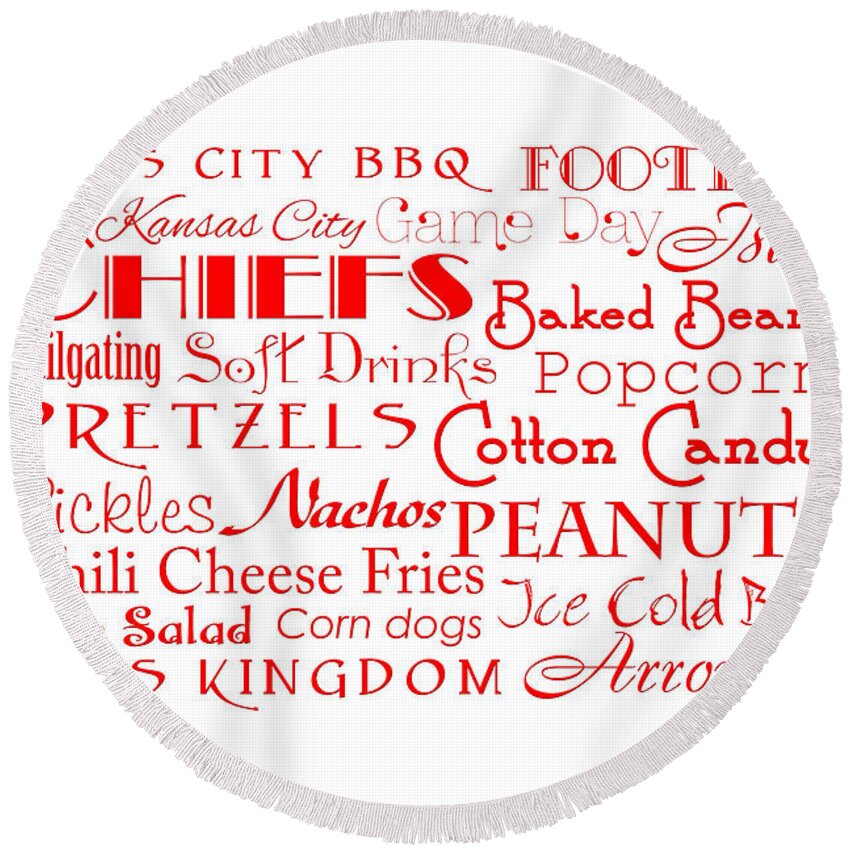 Andee Design Football Round Beach Towel featuring the digital art Kansas City Chiefs Game Day Food 4 #2 by Andee Design