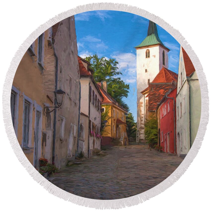 Vilseck Round Beach Towel featuring the photograph Klostergasse Vilseck by Shirley Radabaugh