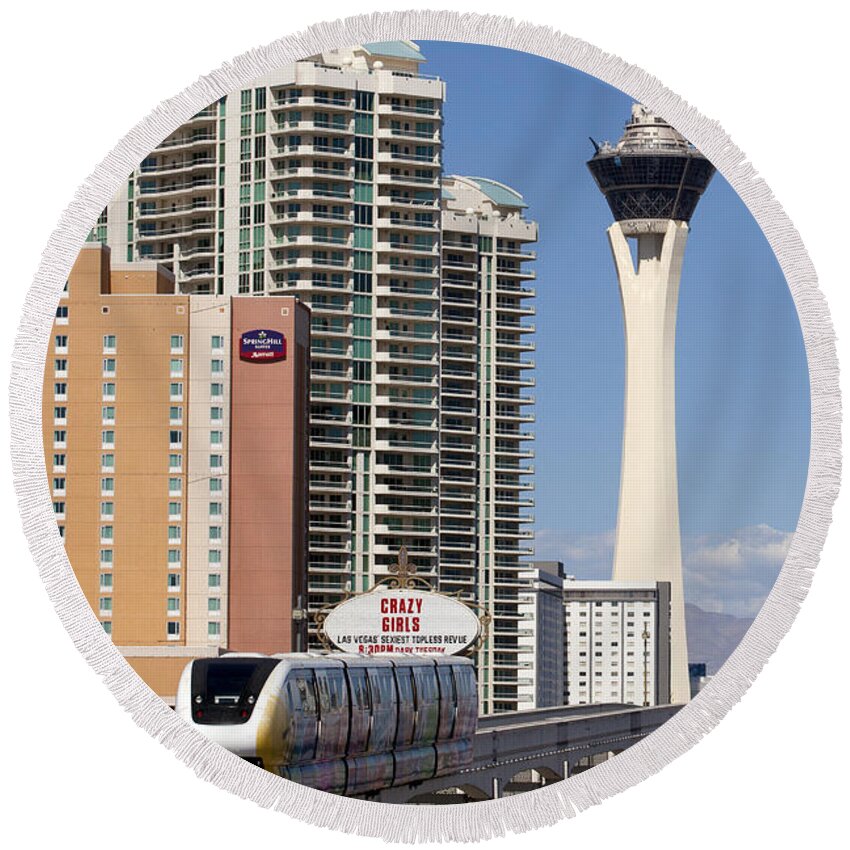 Stratosphere Round Beach Towel featuring the photograph Las Vegas Monorail #1 by Anthony Totah