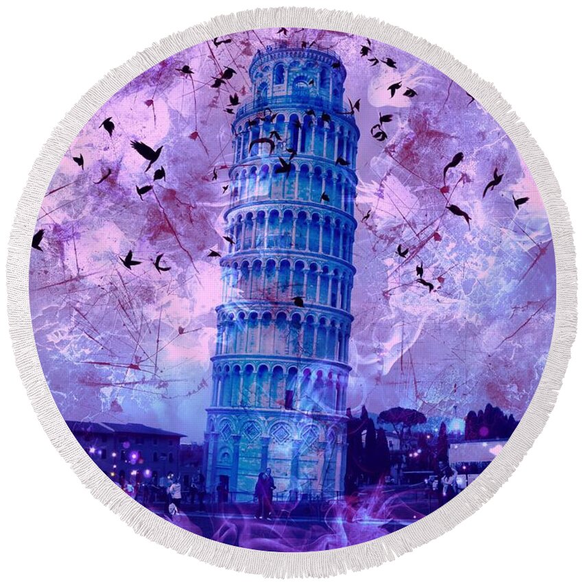 Leaning Tower Of Pisa Round Beach Towel featuring the digital art Leaning Tower of Pisa 2 by Marina McLain