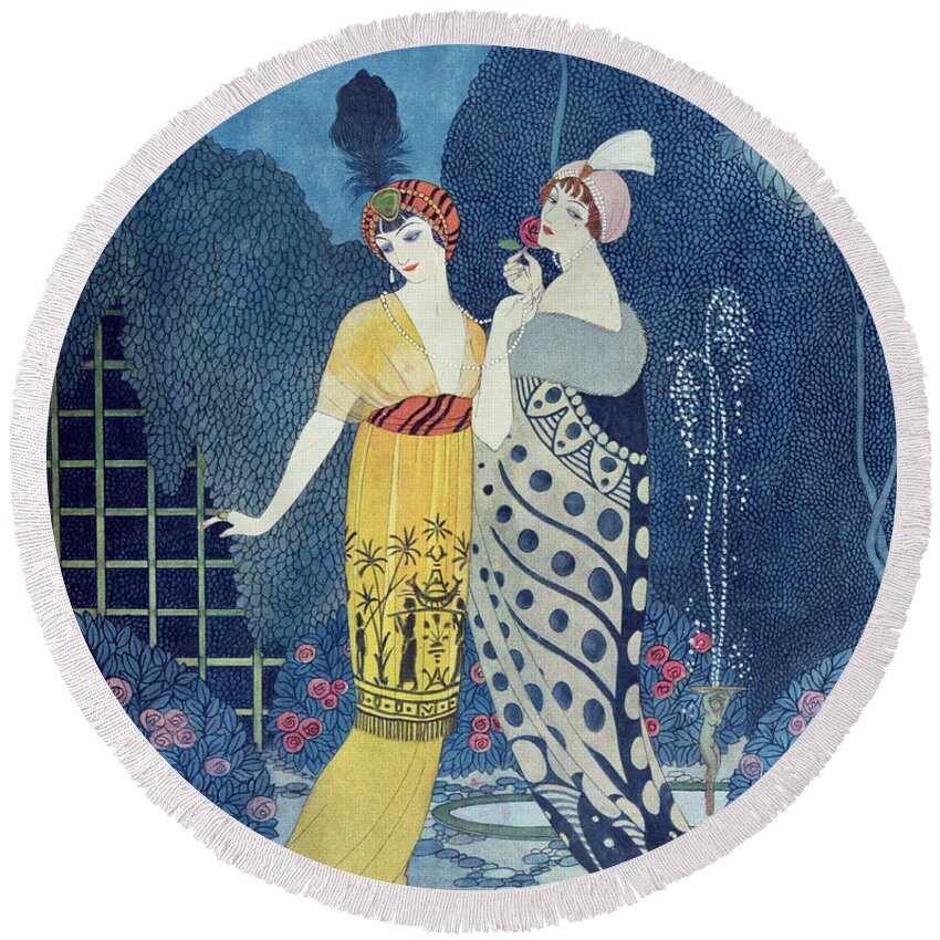 Art Deco Round Beach Towel featuring the painting Les Modes by Georges Barbier