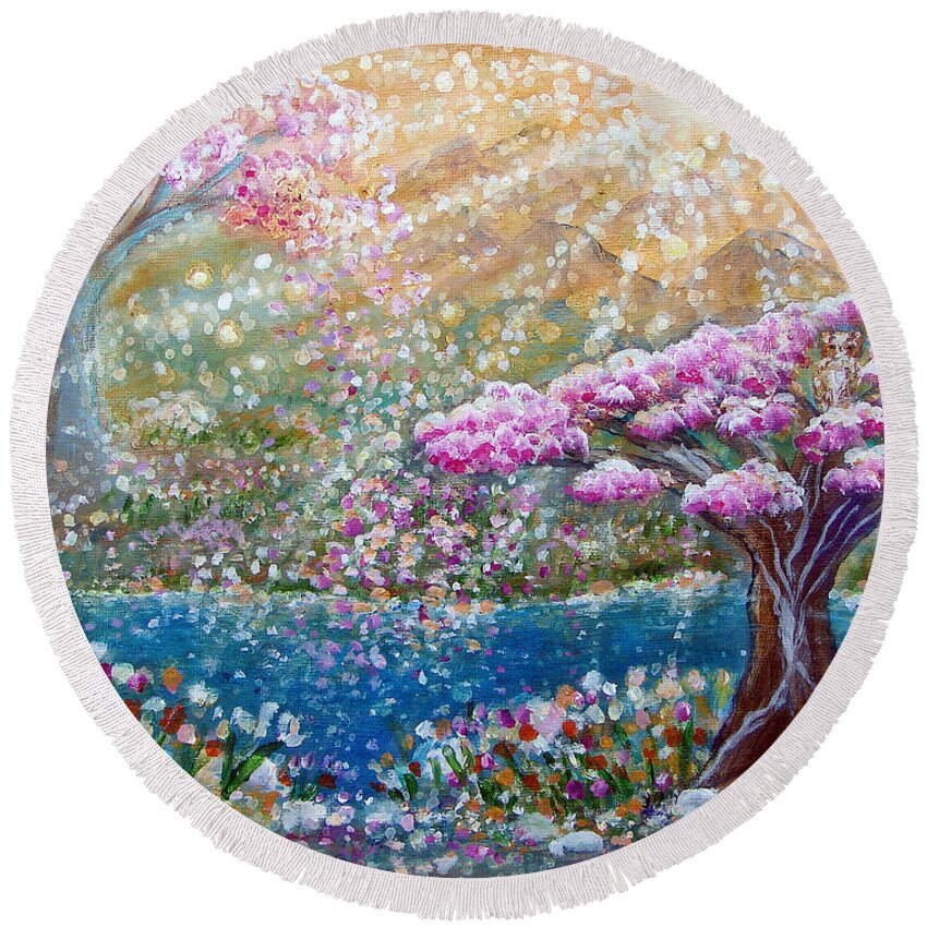 Spring Round Beach Towel featuring the painting Light of Spring by Ashleigh Dyan Bayer