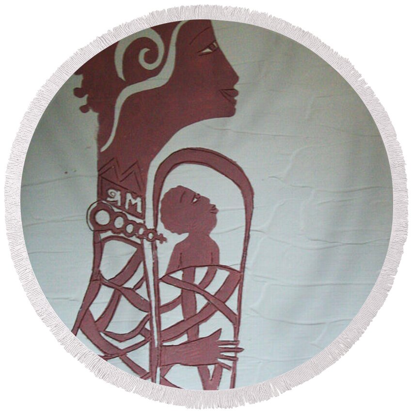 Jesus Round Beach Towel featuring the painting Madonna and Child #1 by Gloria Ssali