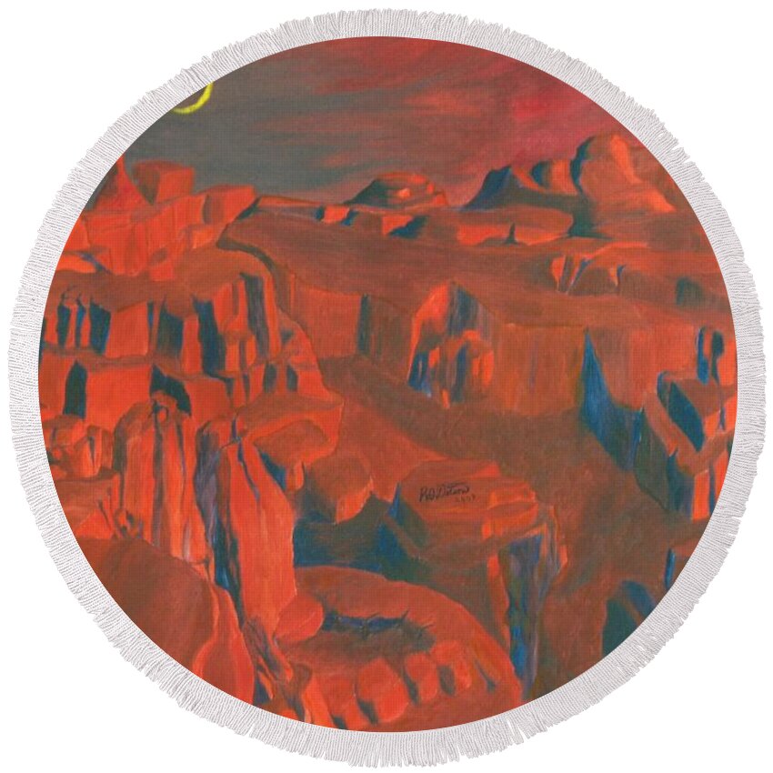 Space Round Beach Towel featuring the painting Mars by Richard Dotson