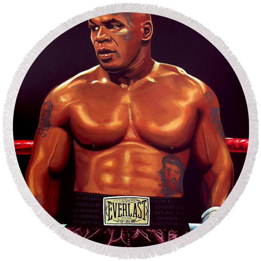 Mike Tyson Round Beach Towel featuring the painting Mike Tyson by Paul Meijering