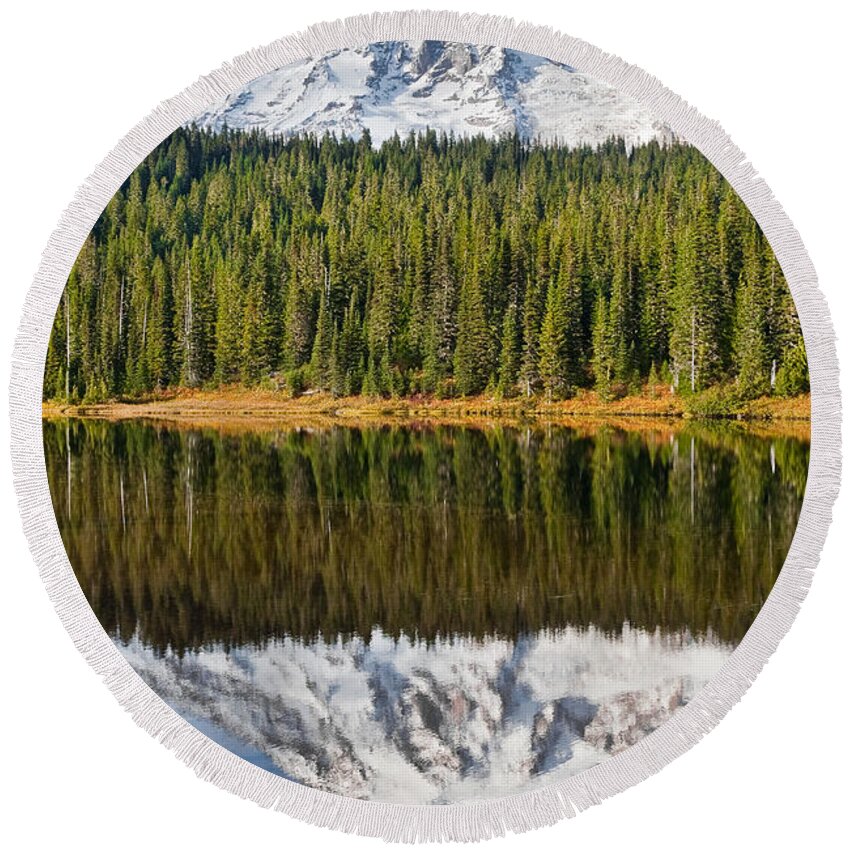 Autumn Round Beach Towel featuring the photograph Mount Rainier and Reflection Lakes in the Fall #2 by Jeff Goulden