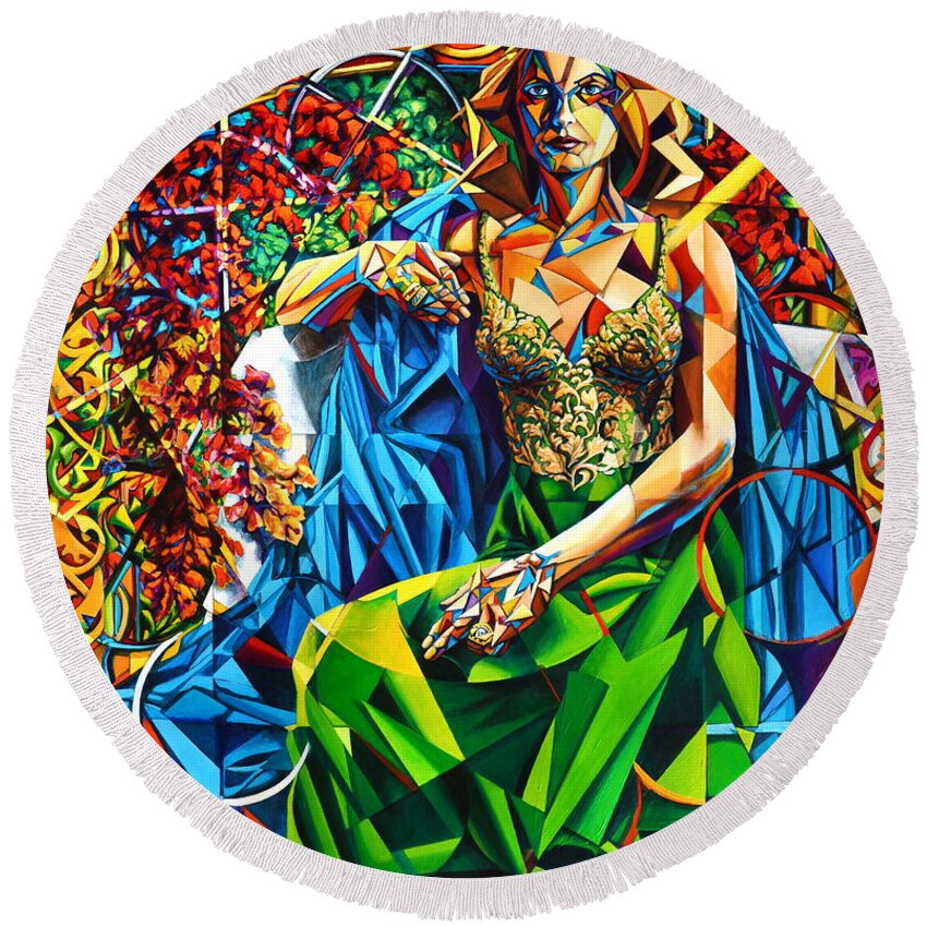 Girl Round Beach Towel featuring the painting Muse Summer by Greg Skrtic