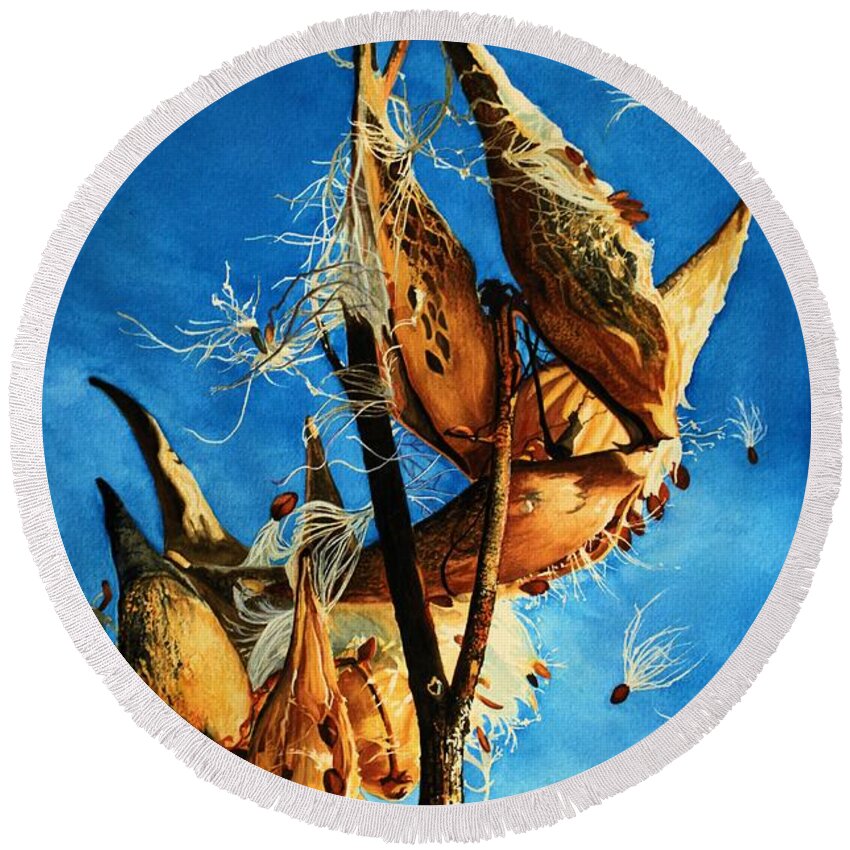 Barbara Jewell Round Beach Towel featuring the painting Nature's Launch Pad by Barbara Jewell