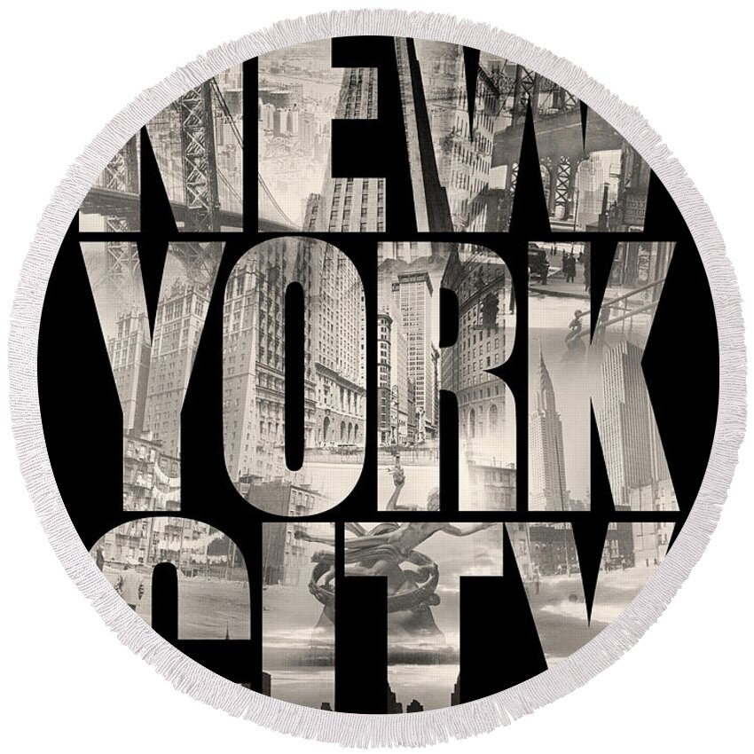 Colorful Round Beach Towel featuring the digital art New York City by Gary Grayson