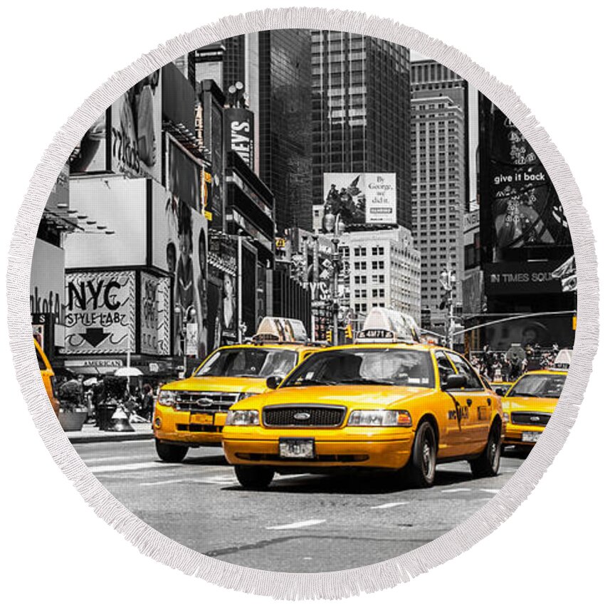 Nyc Round Beach Towel featuring the photograph NYC Yellow Cabs - ck by Hannes Cmarits