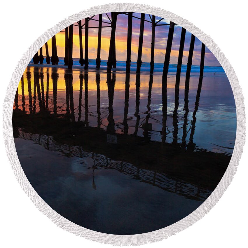 Pier Round Beach Towel featuring the photograph Oceanside Pier at Sunset #1 by Ben Graham