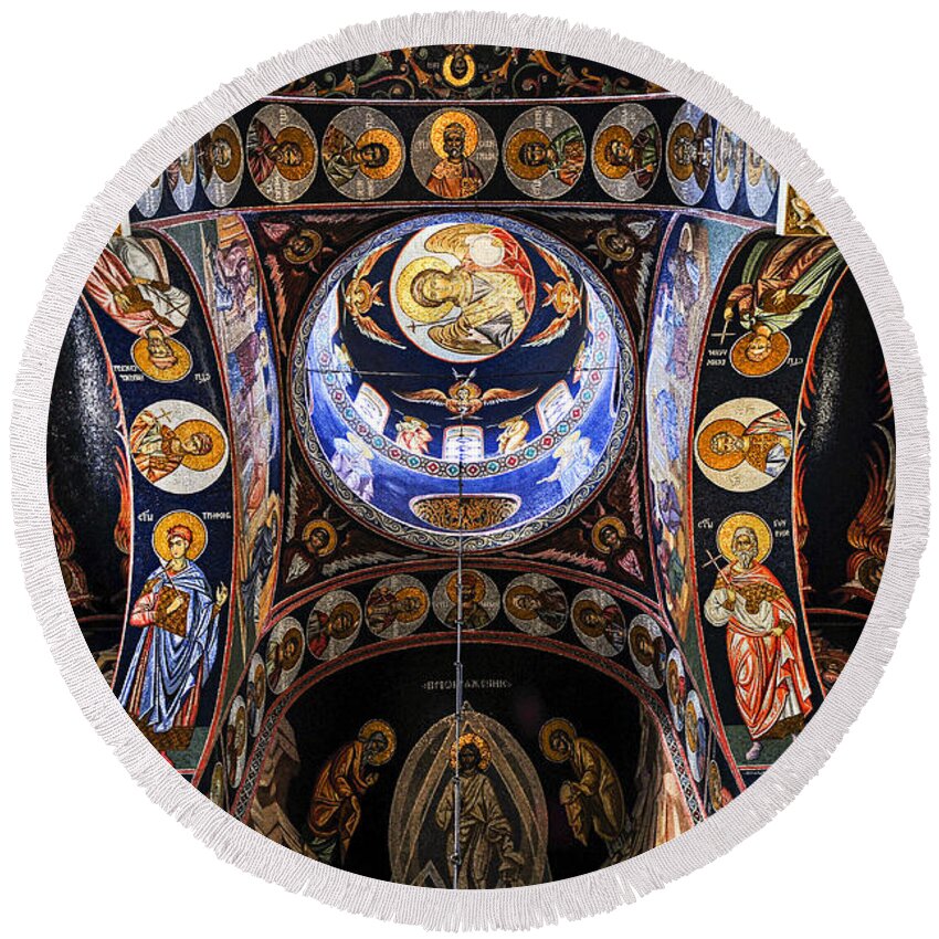 Mosaic Round Beach Towel featuring the photograph Orthodox church interior 2 by Elena Elisseeva