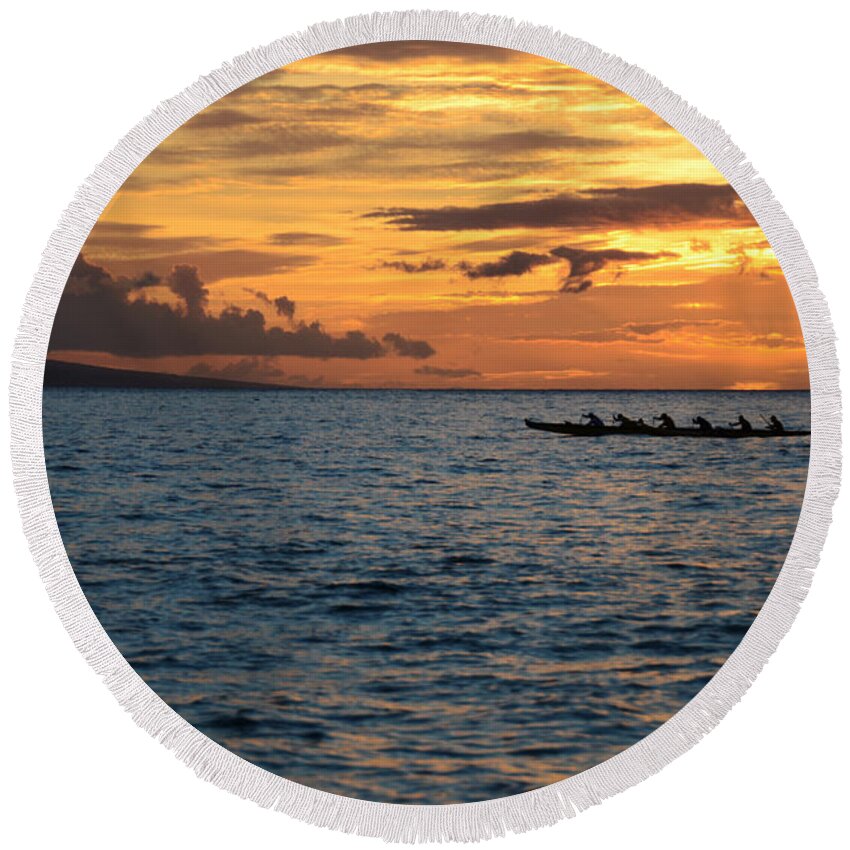 Photograph Round Beach Towel featuring the photograph Outrigger Sunset #1 by Kelly Wade
