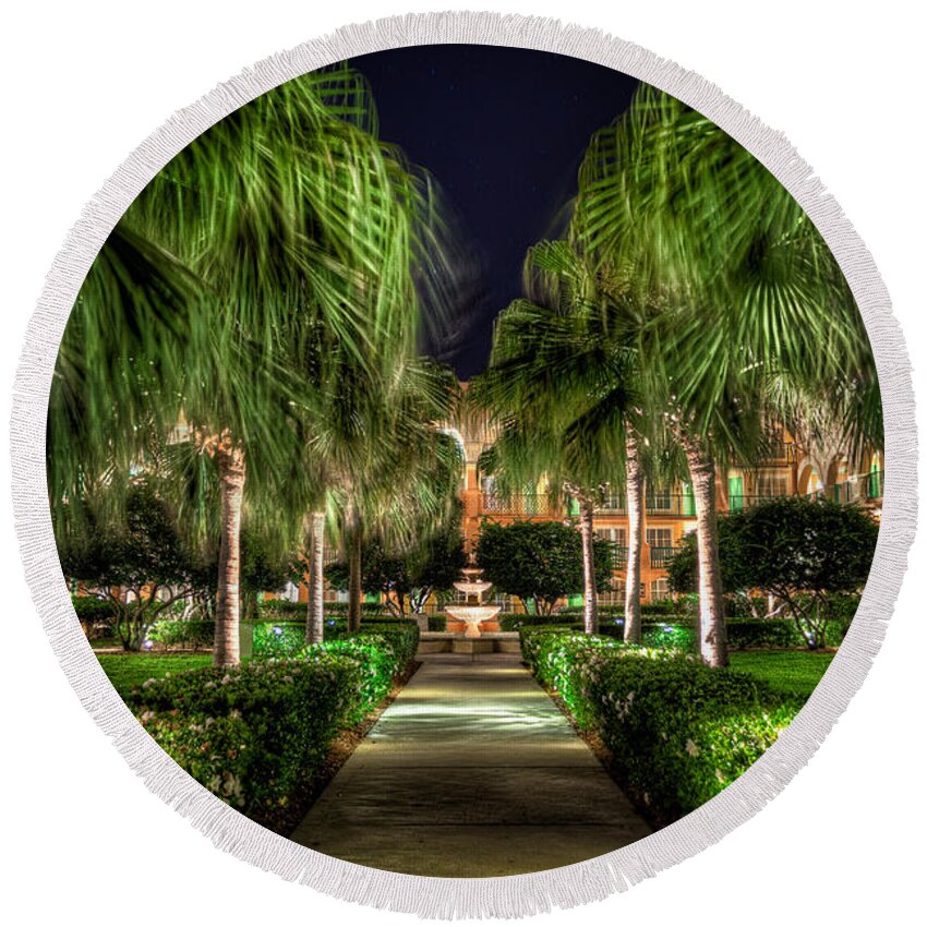 Florida Round Beach Towel featuring the photograph Palm Walkway #1 by Tim Stanley