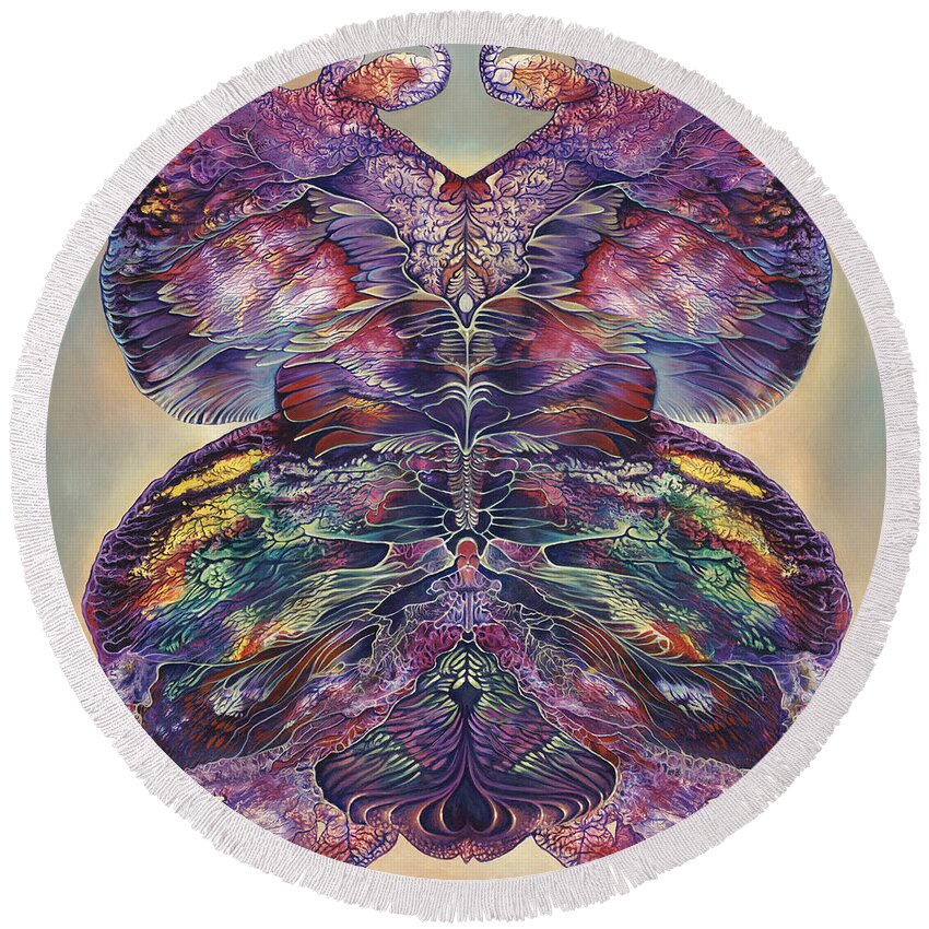 Butterfly Round Beach Towel featuring the painting Papalotl Series 3 by Ricardo Chavez-Mendez