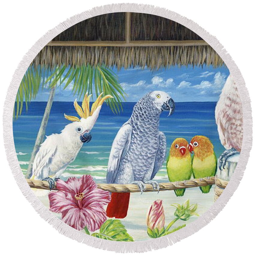 Art Round Beach Towel featuring the painting Parrots in Paradise by Danielle Perry