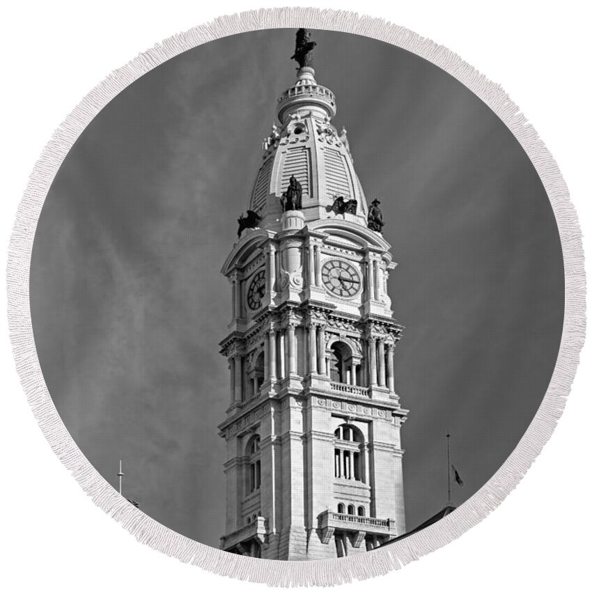 Beaux-arts Round Beach Towel featuring the photograph Philadelphia City Hall Tower #1 by Susan Candelario