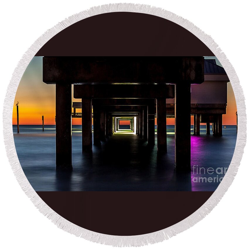 Nature Round Beach Towel featuring the photograph Pier Under II #2 by Steven Reed