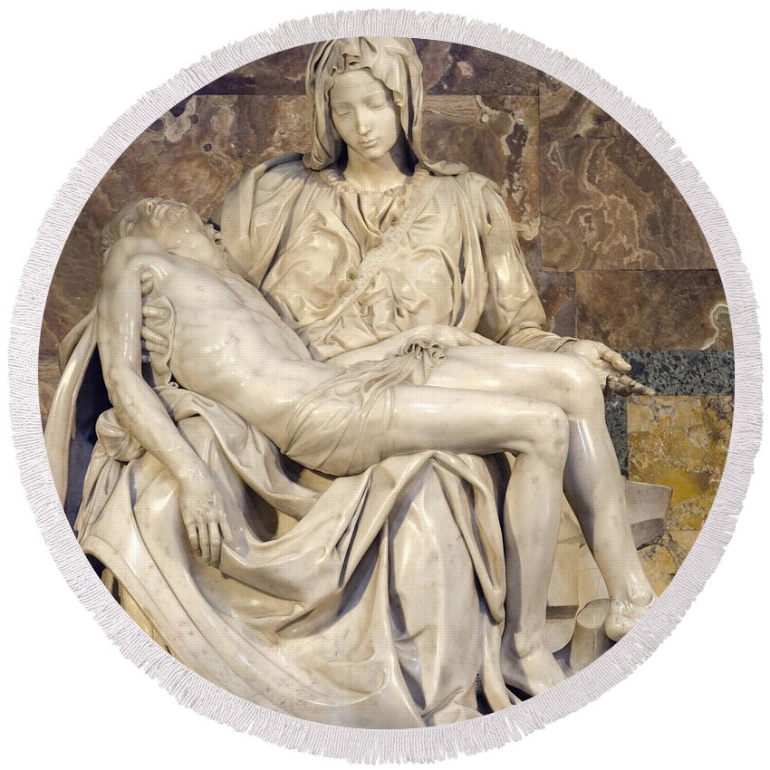 1400s Round Beach Towel featuring the photograph Pieta By Michelangelo, St. Peters #1 by Kenneth Murray