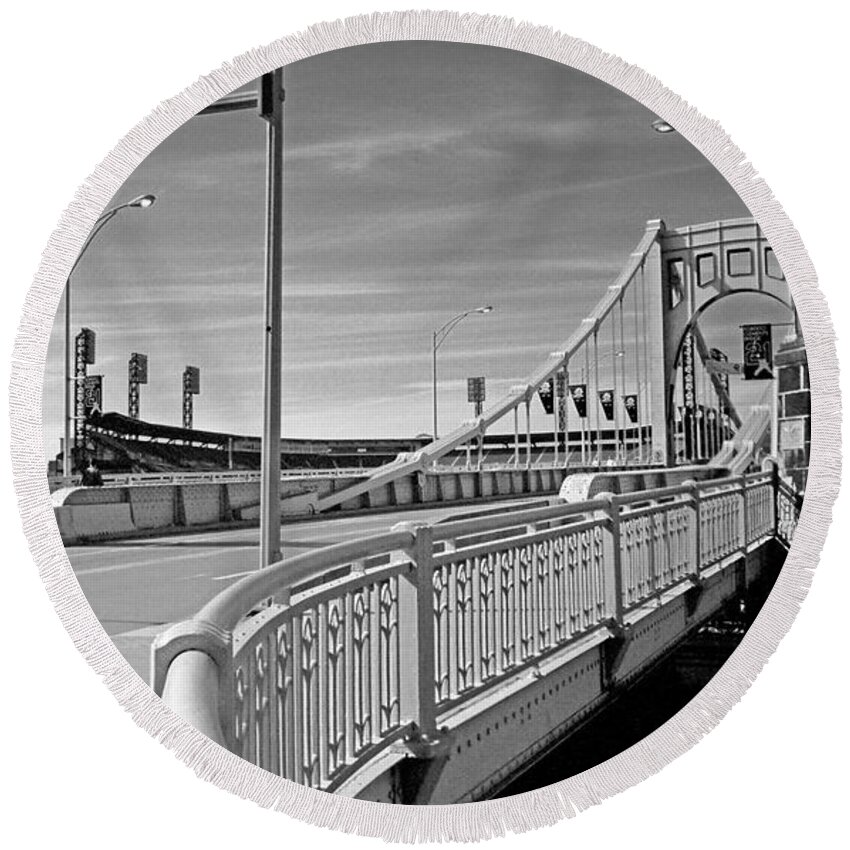 Allegheny Round Beach Towel featuring the photograph Pittsburgh - Roberto Clemente Bridge #1 by Frank Romeo