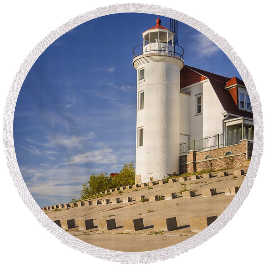 3scape Round Beach Towel featuring the photograph Point Betsie Lighthouse Michigan #1 by Adam Romanowicz
