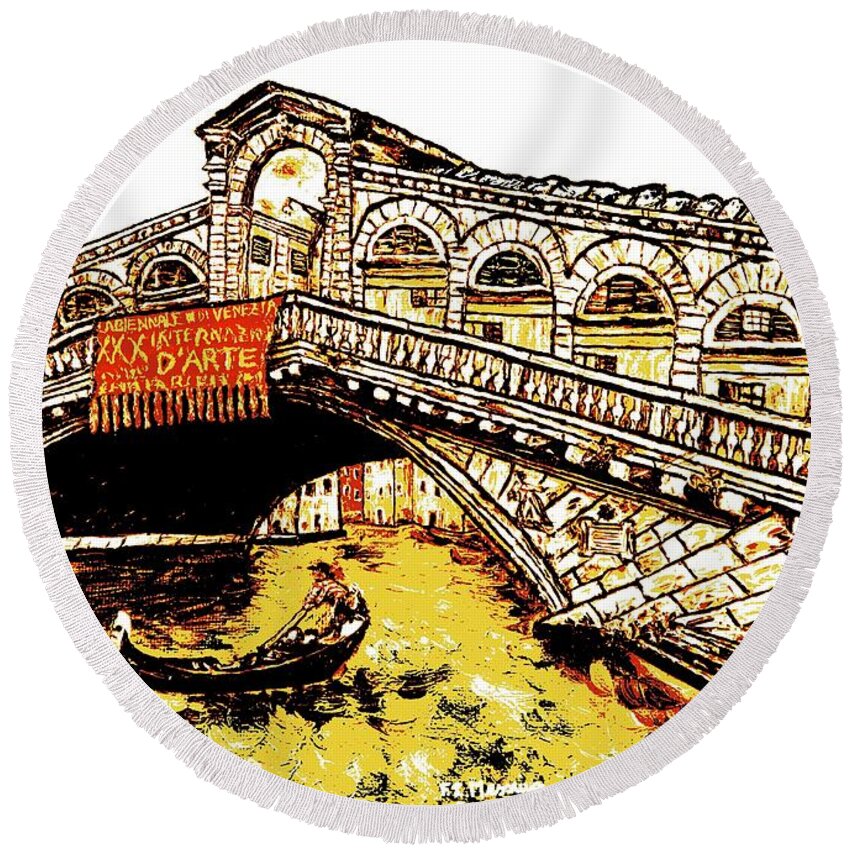 Oil Painting Round Beach Towel featuring the painting An iconic bridge by Loredana Messina