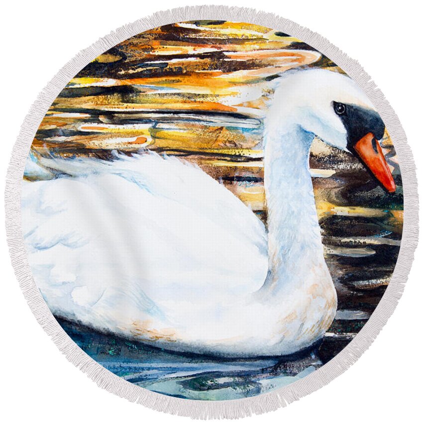 Swan Round Beach Towel featuring the painting Prince of Swans #1 by Patricia Allingham Carlson
