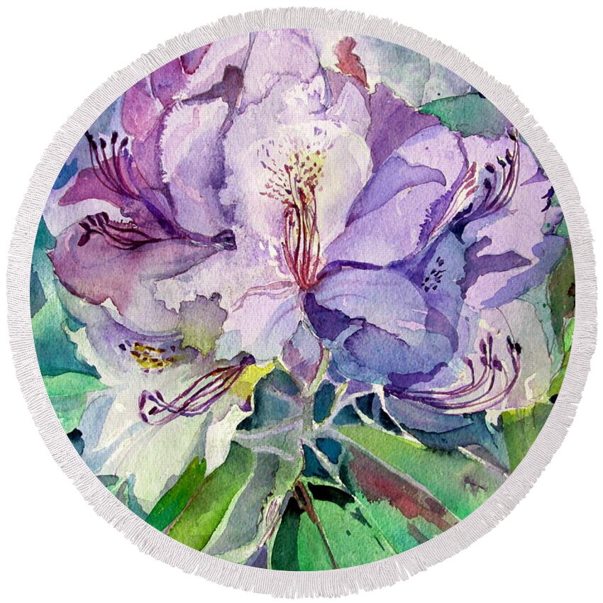 Rhododendron Round Beach Towel featuring the painting Rhodadendron #1 by Mindy Newman