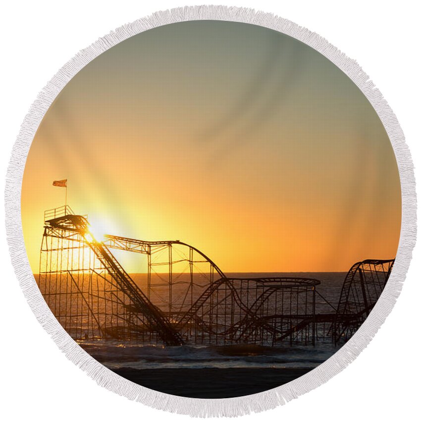 Mikeversprill.com Round Beach Towel featuring the photograph Roller Coaster Sunrise #1 by Michael Ver Sprill