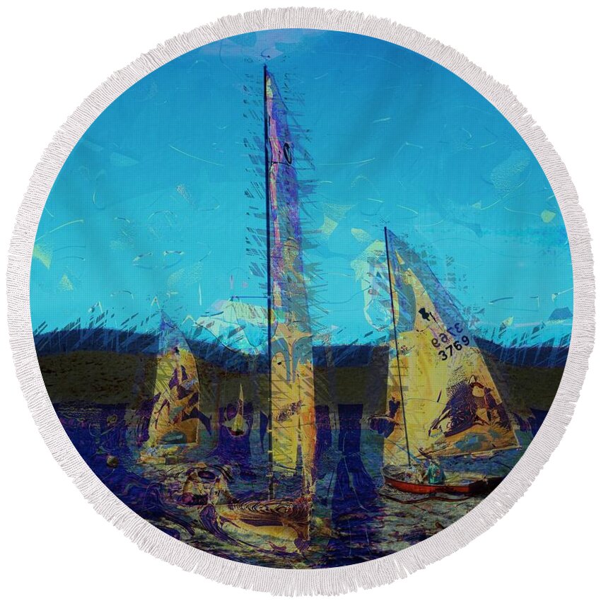 Sailing Day Regatta Round Beach Towel featuring the photograph Sailing day #1 by Julie Lueders 