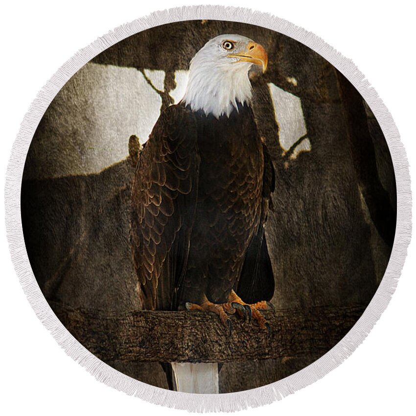Eagle Round Beach Towel featuring the photograph Standing Proud #1 by Melanie Lankford Photography