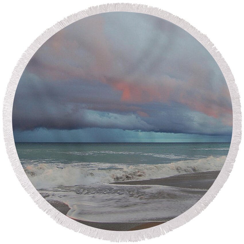 Ocean Round Beach Towel featuring the photograph Storms Comin' #2 by Mim White