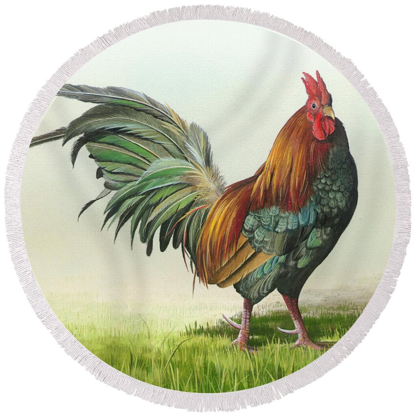 Rooster Round Beach Towel featuring the painting Strutting #1 by Mike Brown