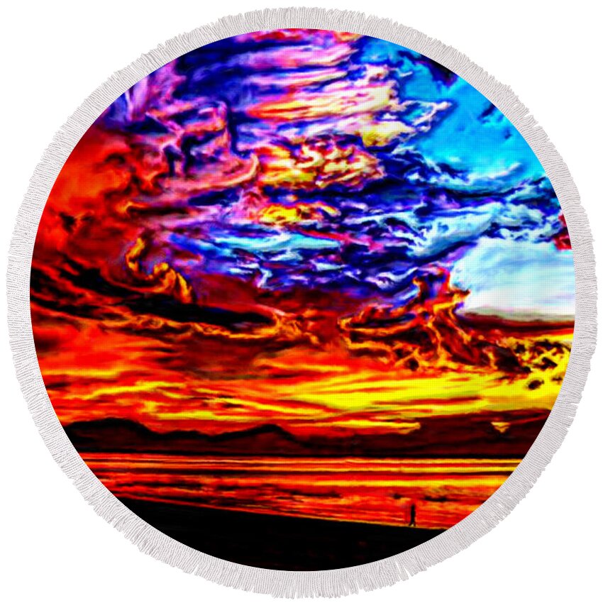 Sunset Round Beach Towel featuring the painting Sunset in the Clouds #1 by Bruce Nutting