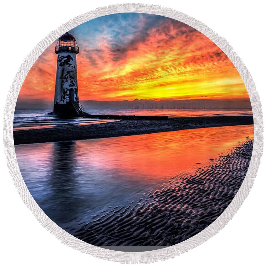 Sunset Round Beach Towel featuring the photograph Sunset Lighthouse #3 by Adrian Evans
