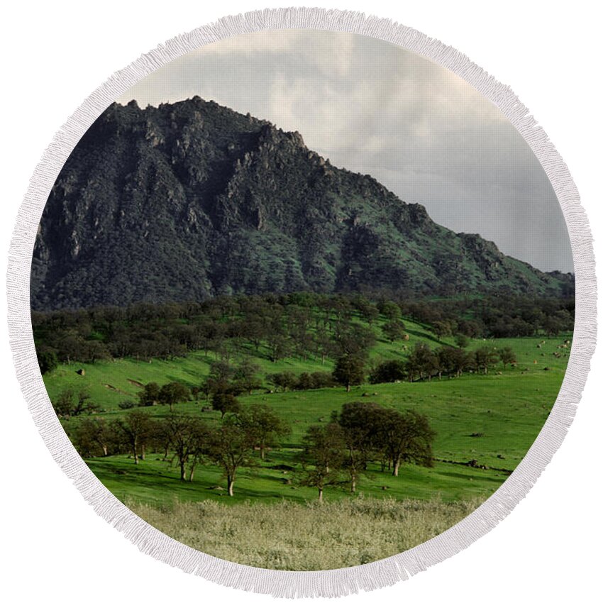 Landscape Round Beach Towel featuring the photograph Sutter Butte Mountains #1 by Ron Sanford